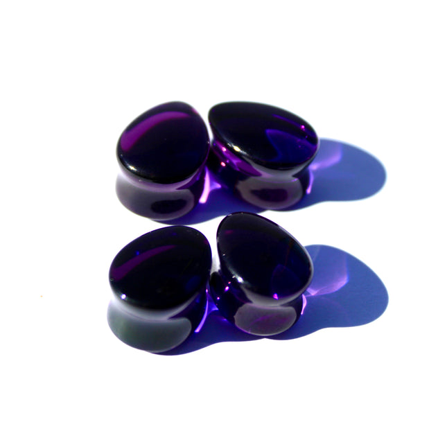 Dark Purple Glass Tear Drop Plugs – Double Flare Gauges Pair 6mm–16mm