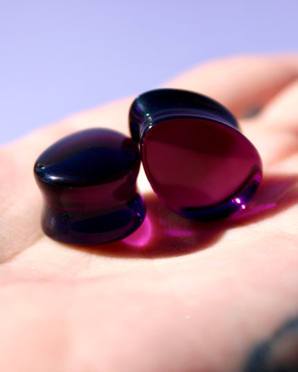 Dark Purple Glass Tear Drop Plugs – Double Flare Gauges Pair 6mm–16mm