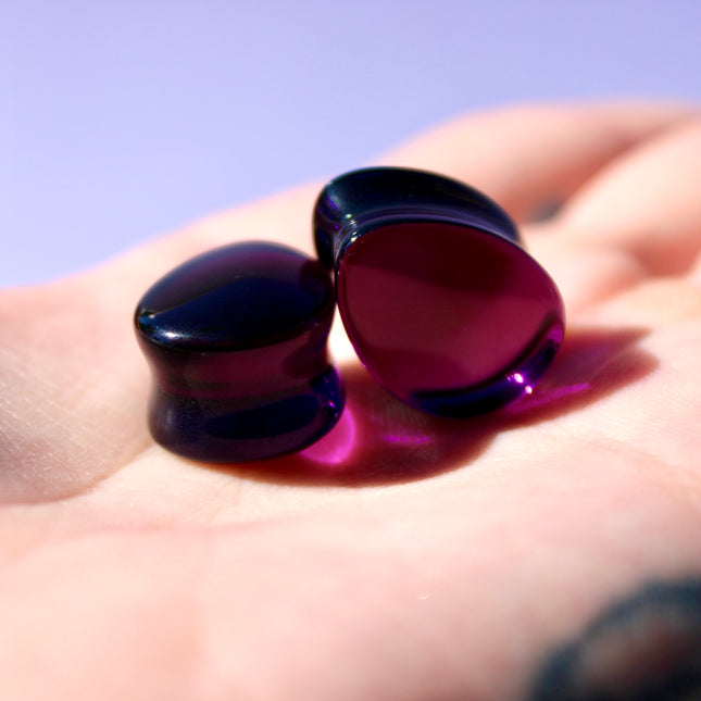 Dark Purple Glass Tear Drop Plugs – Double Flare Gauges Pair 6mm–16mm