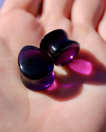 Dark Purple Glass Tear Drop Plugs – Double Flare Gauges Pair 6mm–16mm