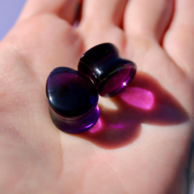 Dark Purple Glass Tear Drop Plugs – Double Flare Gauges Pair 6mm–16mm
