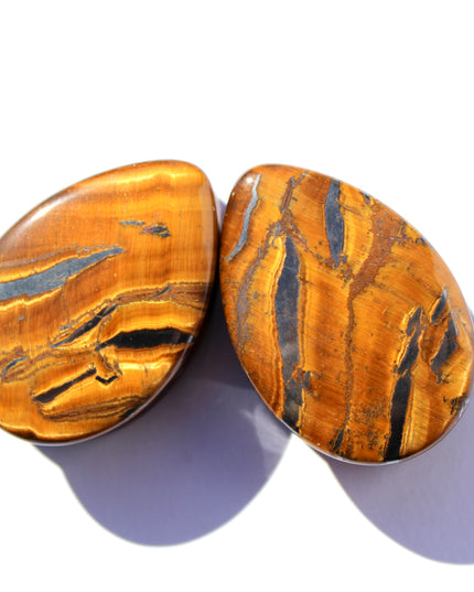 Tiger Eye Tear Drop Stone Plugs Double Flare Brown Striped Gauges Pair 6mm-38mm