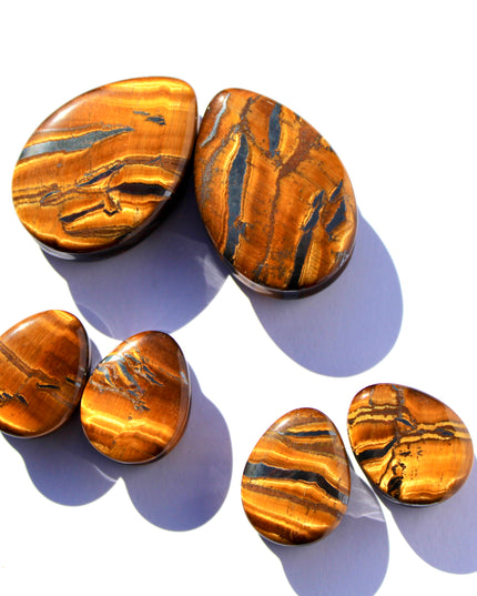 Tiger Eye Tear Drop Stone Plugs Double Flare Brown Striped Gauges Pair 6mm-38mm