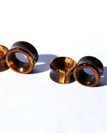 Tiger Eye Tunnel Plugs – Double Flare Stone Gauges (Pair) 6mm-28mm