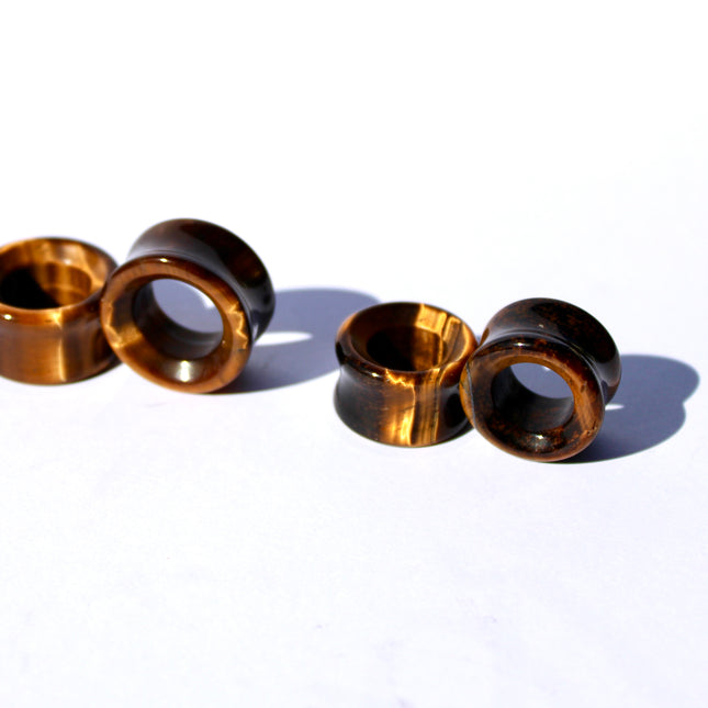 Tiger Eye Tunnel Plugs – Double Flare Stone Gauges (Pair) 6mm-28mm