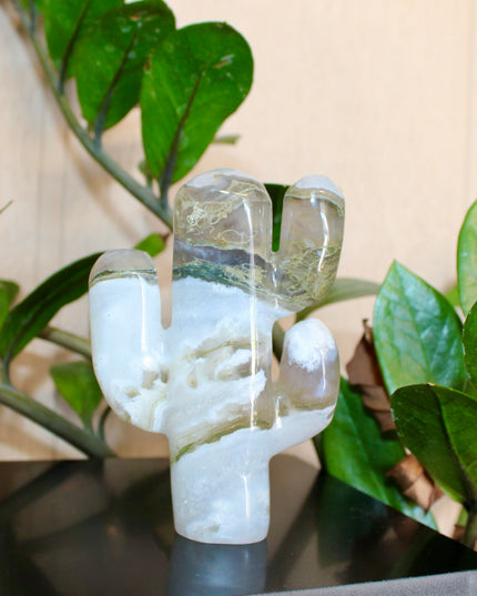 Green Stone Cactus Carvings – Moss Agate, Prehnite, and Serpentine Polished Stone Cactus Sculptures, You Pick Your Exact Carving