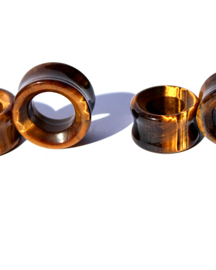 Tiger Eye Tunnel Plugs – Double Flare Stone Gauges (Pair) 6mm-28mm