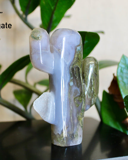 Green Stone Cactus Carvings – Moss Agate, Prehnite, and Serpentine Polished Stone Cactus Sculptures, You Pick Your Exact Carving