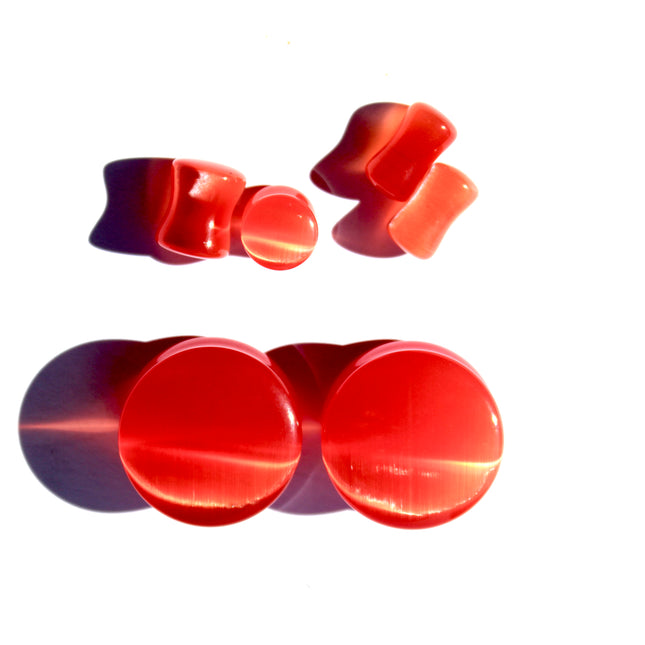 Red Cat Eye Plugs - Double Flare Shimmering Gauges 3mm-25mm