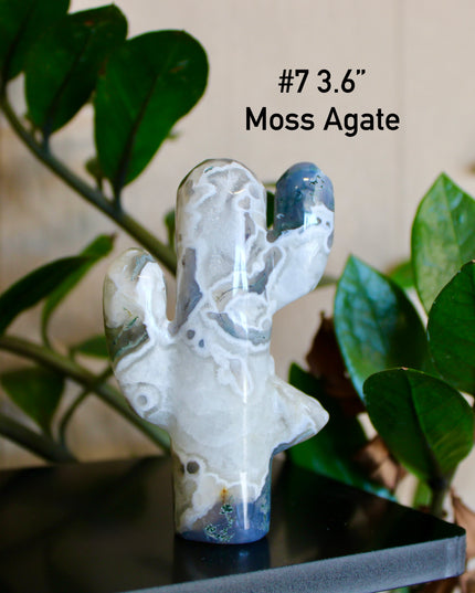 Green Stone Cactus Carvings – Moss Agate, Prehnite, and Serpentine Polished Stone Cactus Sculptures, You Pick Your Exact Carving