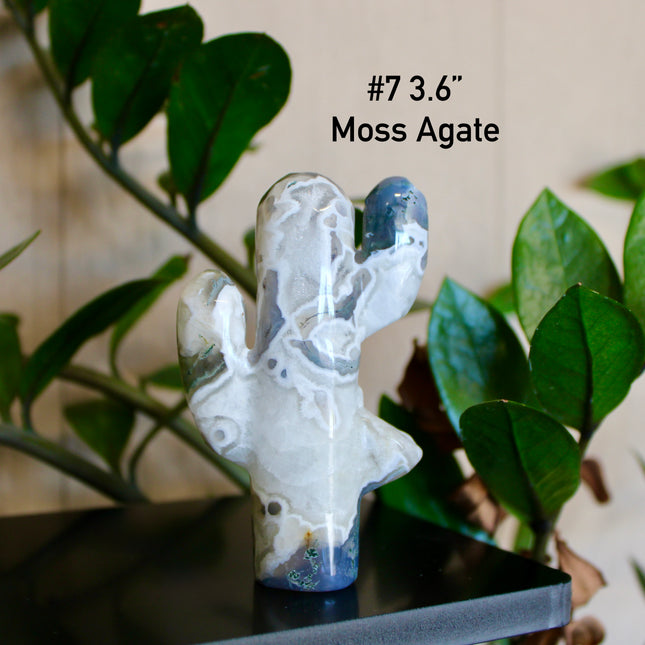 Green Stone Cactus Carvings – Moss Agate, Prehnite, and Serpentine Polished Stone Cactus Sculptures, You Pick Your Exact Carving