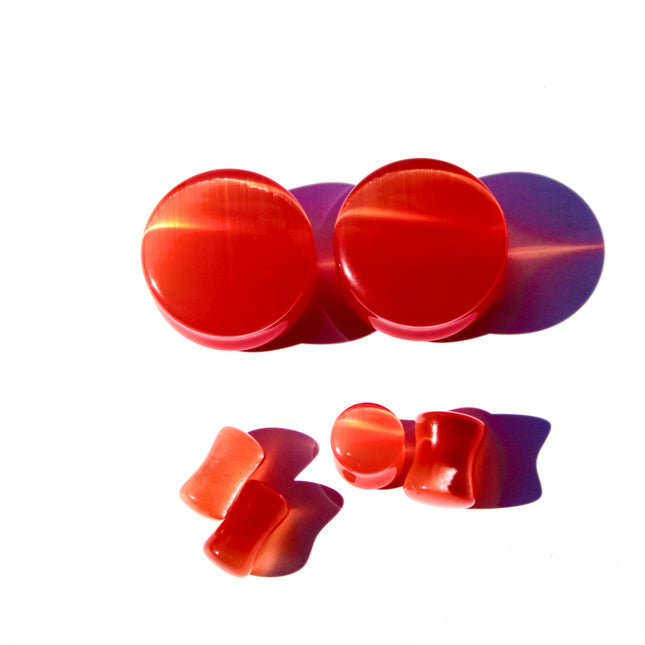 Red Cat Eye Plugs - Double Flare Shimmering Gauges 3mm-25mm
