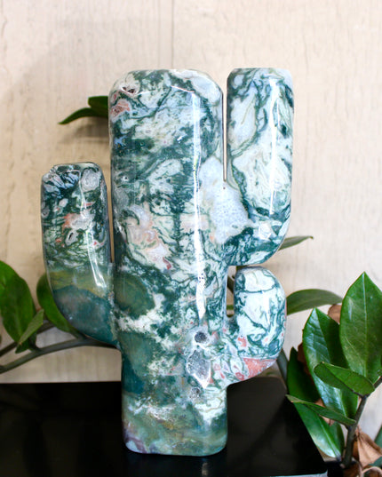 Green Stone Cactus Carvings – Moss Agate, Prehnite, and Serpentine Polished Stone Cactus Sculptures, You Pick Your Exact Carving
