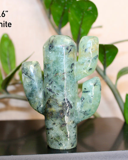 Green Stone Cactus Carvings – Moss Agate, Prehnite, and Serpentine Polished Stone Cactus Sculptures, You Pick Your Exact Carving
