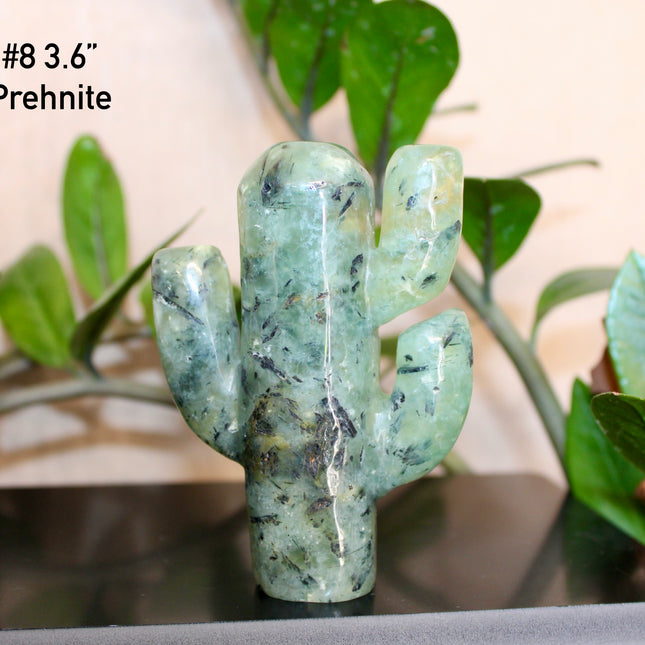 Green Stone Cactus Carvings – Moss Agate, Prehnite, and Serpentine Polished Stone Cactus Sculptures, You Pick Your Exact Carving