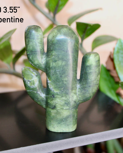 Green Stone Cactus Carvings – Moss Agate, Prehnite, and Serpentine Polished Stone Cactus Sculptures, You Pick Your Exact Carving