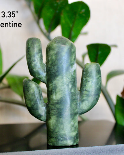 Green Stone Cactus Carvings – Moss Agate, Prehnite, and Serpentine Polished Stone Cactus Sculptures, You Pick Your Exact Carving