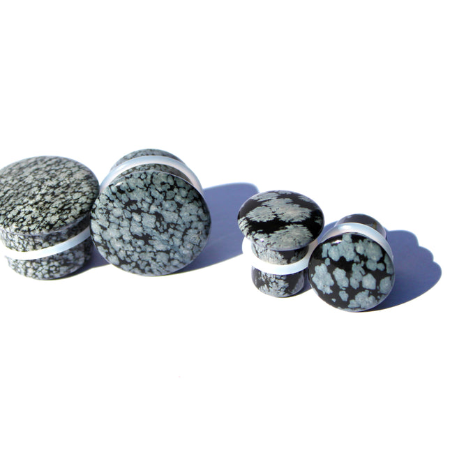 Snowflake Obsidian Black and Gray Single Flared Stone Plugs Pair 3mm-20mm