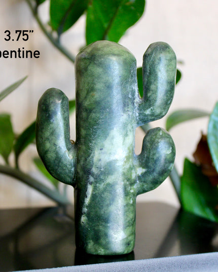 Green Stone Cactus Carvings – Moss Agate, Prehnite, and Serpentine Polished Stone Cactus Sculptures, You Pick Your Exact Carving