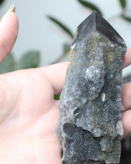 Sphalerite Druzy Tower – 4" Crystal Point, Sparkling Display Stone, Unique Gift