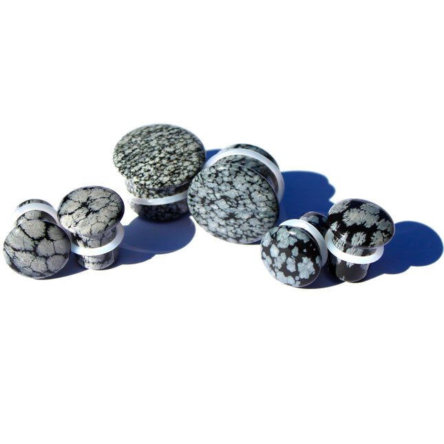 Snowflake Obsidian Black and Gray Single Flared Stone Plugs Pair 3mm-20mm