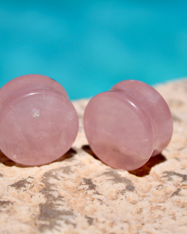 Rose Quartz Plugs Double Flare Gauge