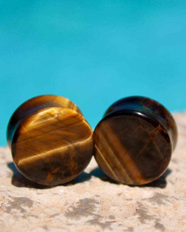TIGERS EYE DOUBLE FLARE STONE PLUGS