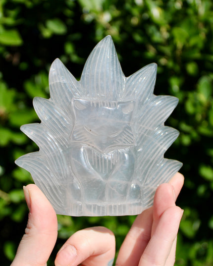 Carved Fox Figurine in a Variety of Natural Stones - Nine-Tailed Fox Stone Carving, You Pick! Aventurine, Orange Calcite, Quartz, Amazonite