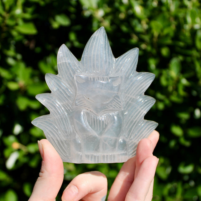 Carved Fox Figurine in a Variety of Natural Stones - Nine-Tailed Fox Stone Carving, You Pick! Aventurine, Orange Calcite, Quartz, Amazonite