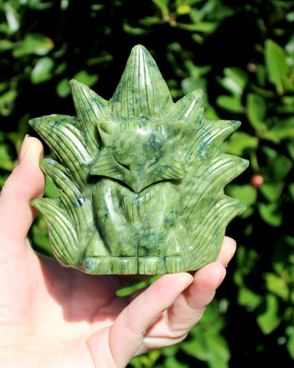 Carved Fox Figurine in a Variety of Natural Stones - Nine-Tailed Fox Stone Carving, You Pick! Aventurine, Orange Calcite, Quartz, Amazonite