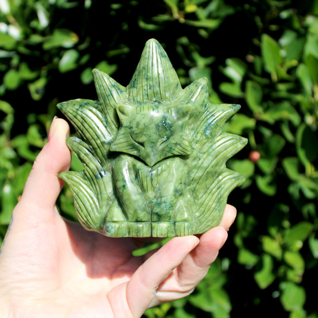 Carved Fox Figurine in a Variety of Natural Stones - Nine-Tailed Fox Stone Carving, You Pick! Aventurine, Orange Calcite, Quartz, Amazonite