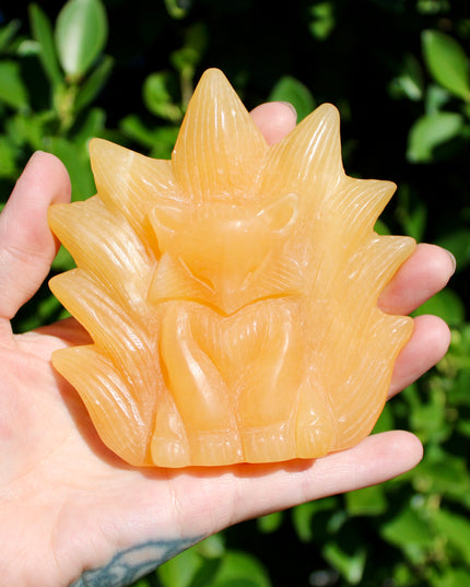 Carved Fox Figurine in a Variety of Natural Stones - Nine-Tailed Fox Stone Carving, You Pick! Aventurine, Orange Calcite, Quartz, Amazonite