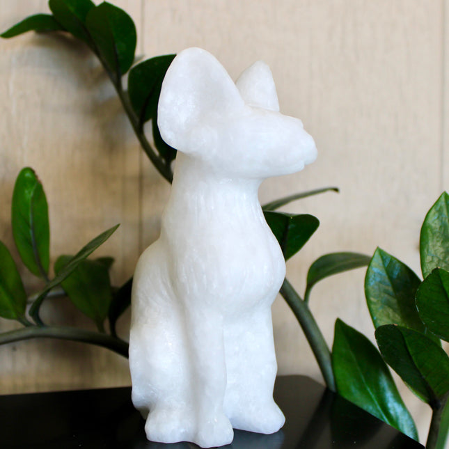 Large White Jade Sphynx Cat – Polished Shimmery Natural Stone Sitting Cat Carving