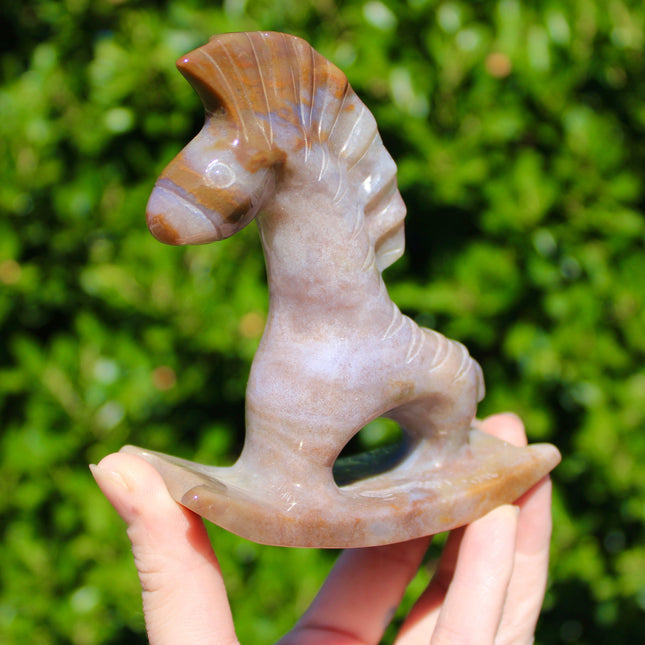 Ocean Jasper Rocking Horse Carving – Large Polished Colorful Natural Stone Horse Figurine