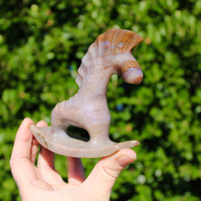 Ocean Jasper Rocking Horse Carving – Large Polished Colorful Natural Stone Horse Figurine