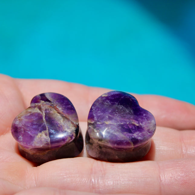 Amethyst Heart Shaped Double Flared Plugs Gauges Pair