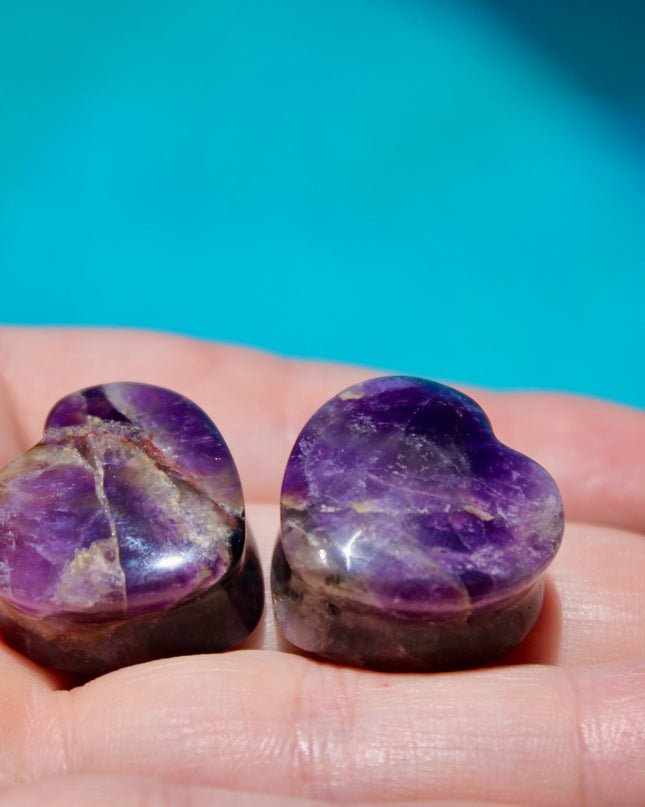Amethyst Heart Shaped Double Flared Plugs Gauges Pair