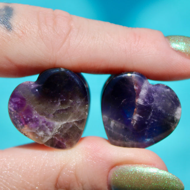 Amethyst Heart Shaped Double Flared Plugs Gauges Pair