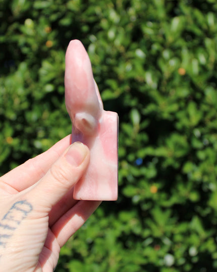 Pink Opal Cow Carving – Pink and White Natural Stone Animal Figurine, Polished Carved Cow Sculpture