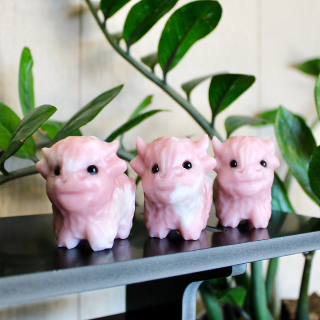 Pink Opal Highland Cow Carving – 2.5 Inch Polished Natural Stone Cow Figurine, Carved Pink Opal Animal Sculpture