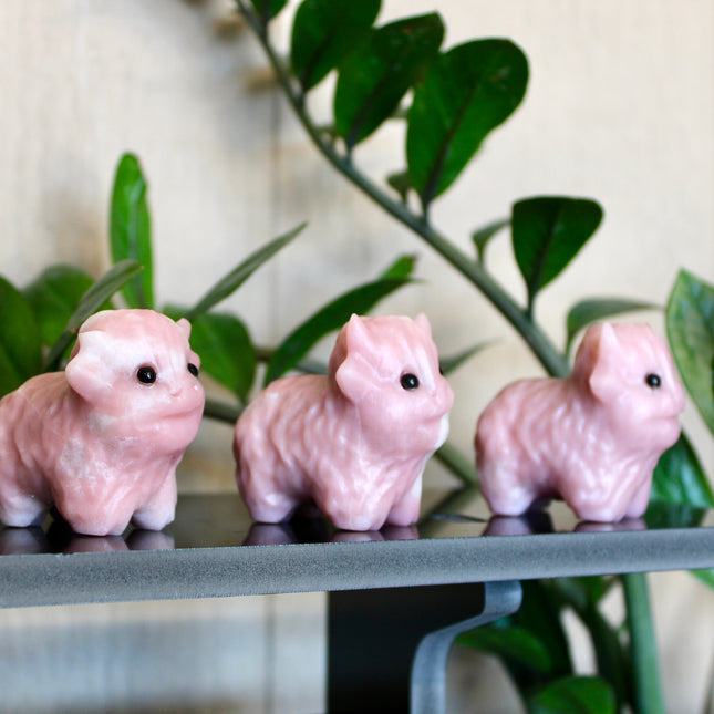 Pink Opal Highland Cow Carving – 2.5 Inch Polished Natural Stone Cow Figurine, Carved Pink Opal Animal Sculpture