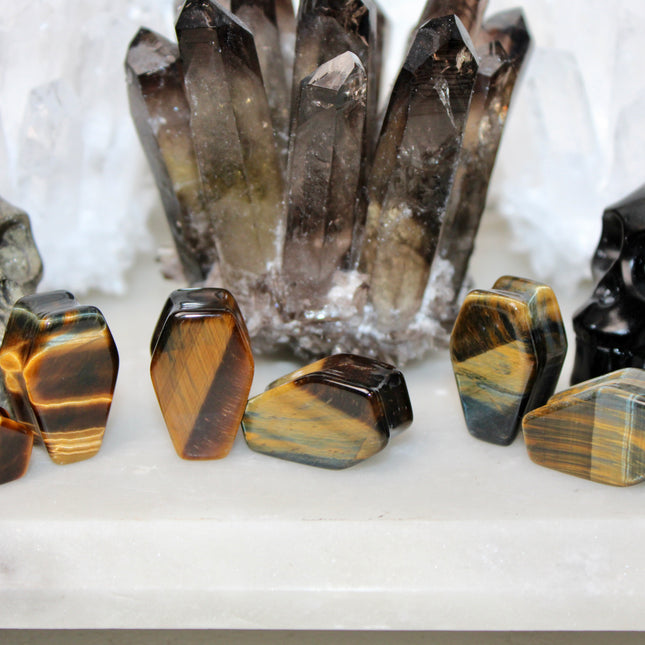 Tigers Eye Coffin Plugs Double Flare Stone Gauges Pair 8mm-25mm