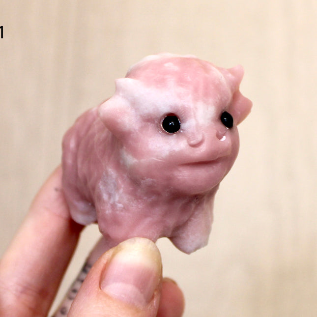 Pink Opal Highland Cow Carving – 2.5 Inch Polished Natural Stone Cow Figurine, Carved Pink Opal Animal Sculpture
