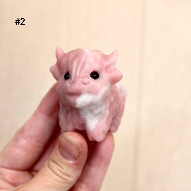 Pink Opal Highland Cow Carving – 2.5 Inch Polished Natural Stone Cow Figurine, Carved Pink Opal Animal Sculpture