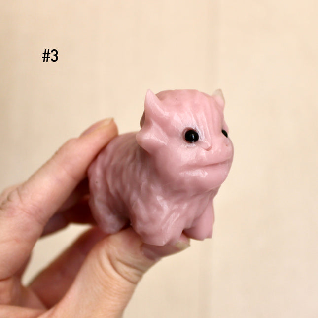 Pink Opal Highland Cow Carving – 2.5 Inch Polished Natural Stone Cow Figurine, Carved Pink Opal Animal Sculpture