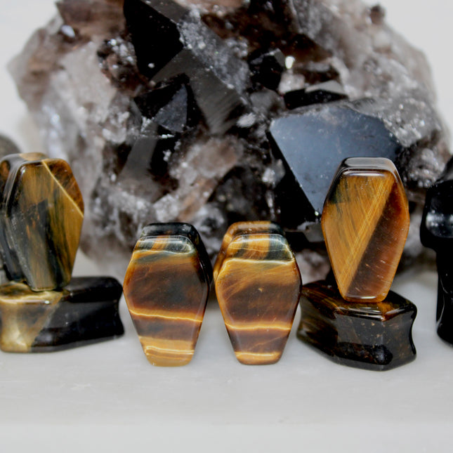Tigers Eye Coffin Plugs Double Flare Stone Gauges Pair 8mm-25mm