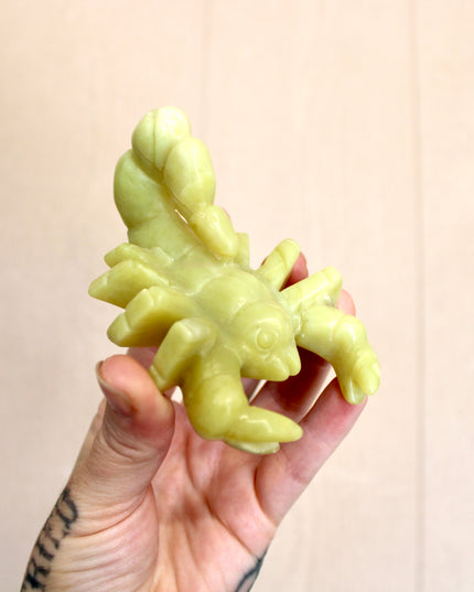 Yellow Jade Stone Scorpion Carving – 4 Inch Polished Natural Scorpion Figurine