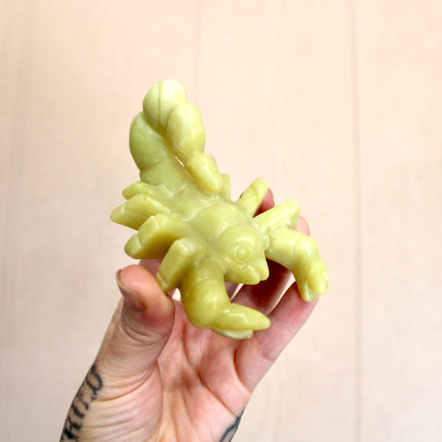 Yellow Jade Stone Scorpion Carving – 4 Inch Polished Natural Scorpion Figurine