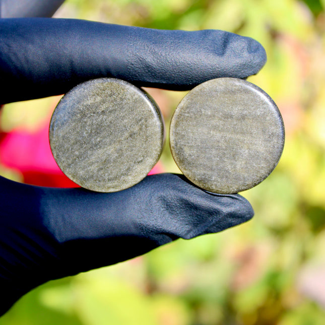 Golden Obsidian Double Flare Plugs PAIR 3mm-25mm