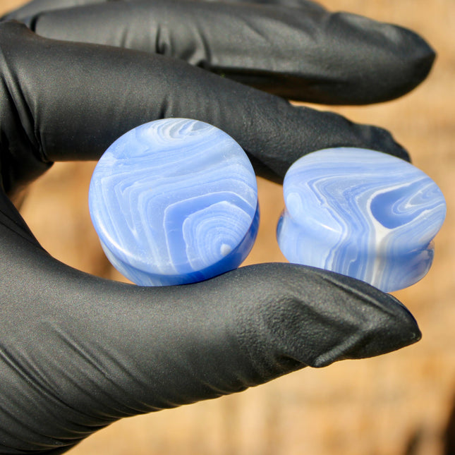 Blue Lace Double Flare Plugs Pair 8mm- 47mm Blue Gauges